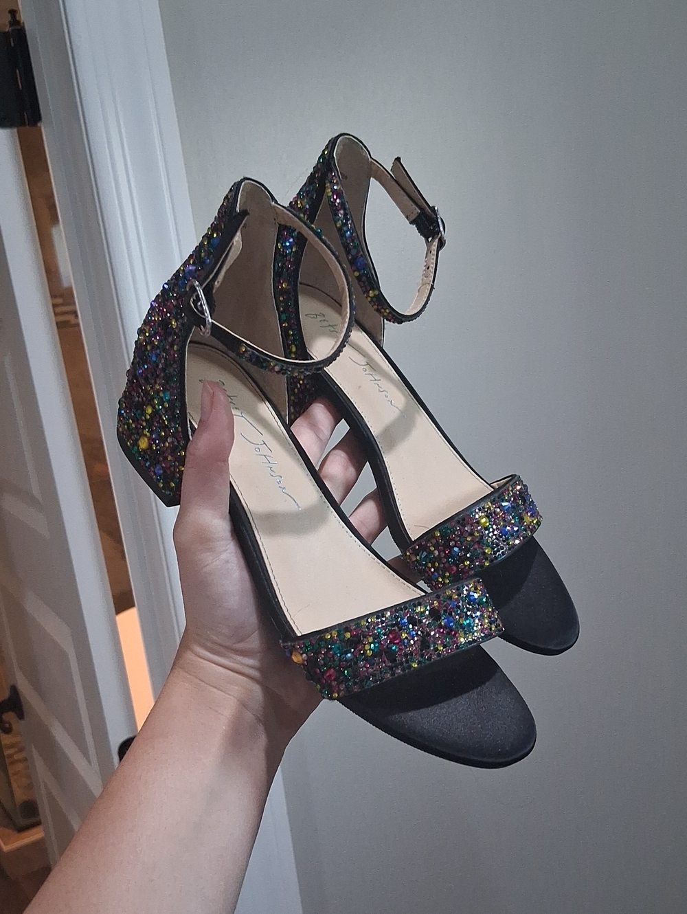 Girls Betsy Johnson Multicolor Glitter Ankle-Strap Block Heel Sandals